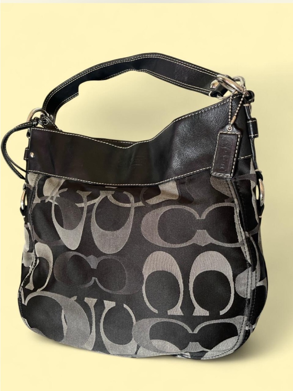 Coach Black and Gray Signature Logo Hobo